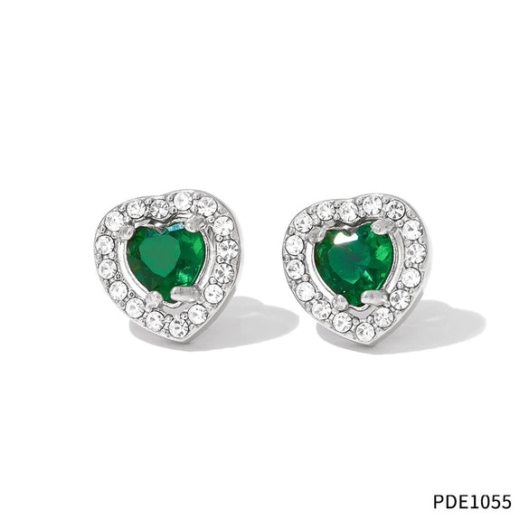 Wholesale Light Luxury Elegant Women's Love Jewelry Set With Emerald Zircon Stainless Steel Necklace Earrings Bracelet Electroplated
