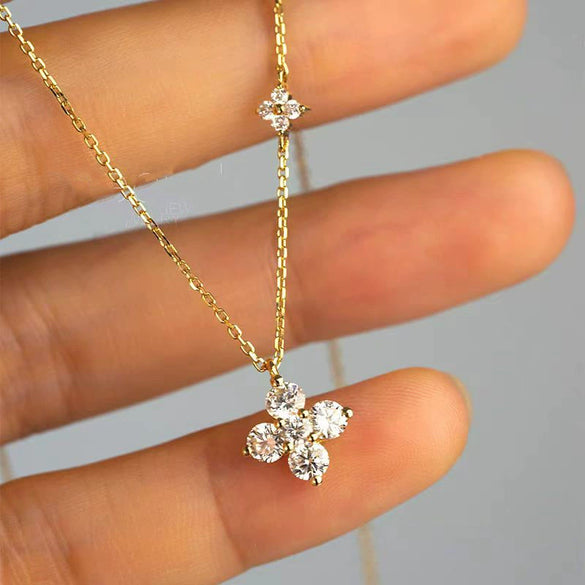 Wholesale Light Luxury Elegant Women's S925 Sterling Silver Twin Four Leaf Clover Pendant Necklace With 18K Gold Plated And O Word Chain
