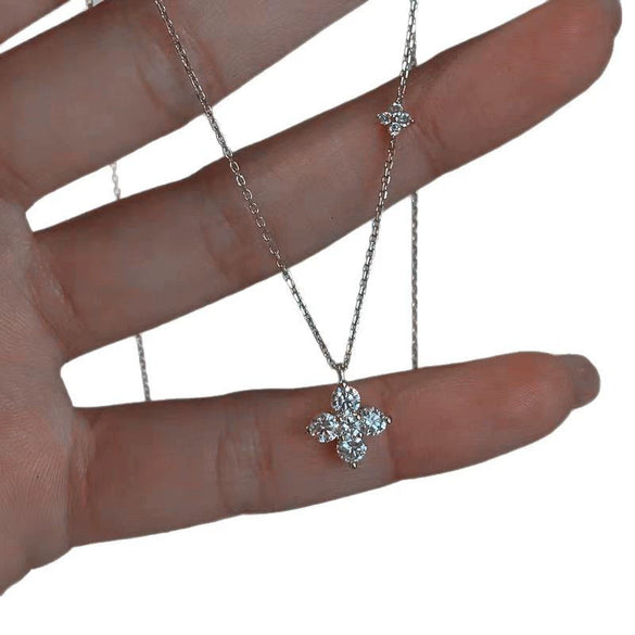 Wholesale Light Luxury Elegant Women's S925 Sterling Silver Twin Four Leaf Clover Pendant Necklace With 18K Gold Plated And O Word Chain
