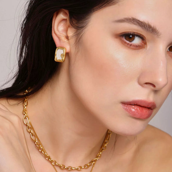 Wholesale Light Luxury Enamel Glaze Geometric Stainless Steel Earrings With Electroplating