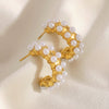 Wholesale Light Luxury Exquisite High Grade Women's Ear Jewelry Stainless Steel 18K Gold Plated Double Pearl Geometric Earrings