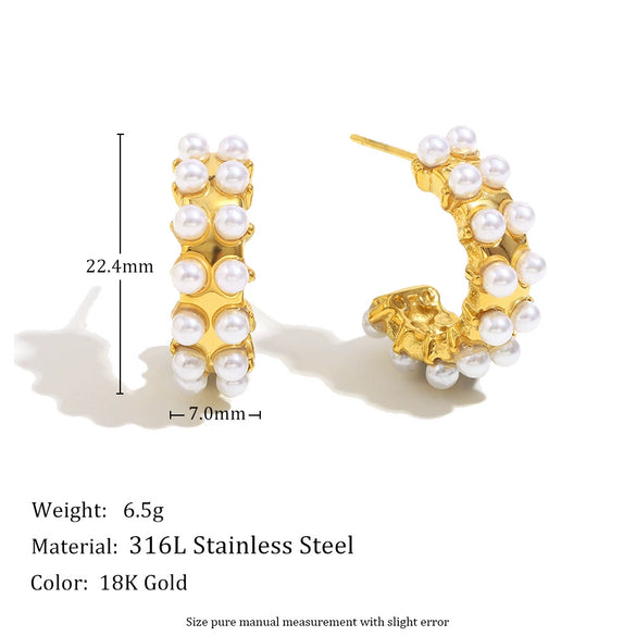 Wholesale Light Luxury Exquisite High Grade Women's Ear Jewelry Stainless Steel 18K Gold Plated Double Pearl Geometric Earrings
