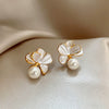 Wholesale Light Luxury Exquisite Versatile Earrings With Imitation Pearls Oil Drop Flower Design
