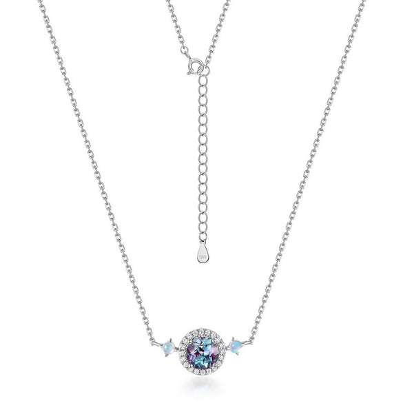 Wholesale Light Luxury Fashion Alexandrite Necklace S925 Silver Geometric Cultivated Variable Stone Color Women's Clavicle Chain With Diamond Design