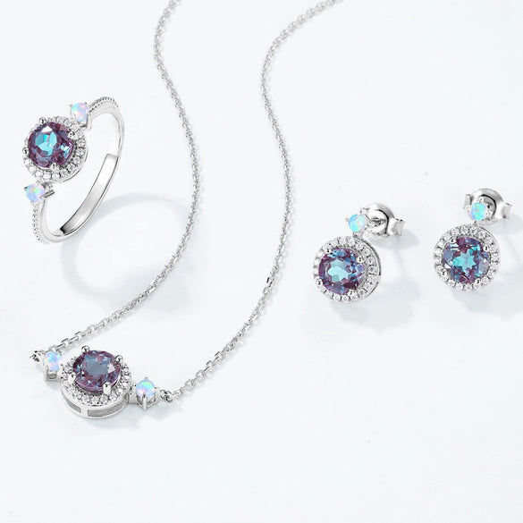Wholesale Light Luxury Fashion Alexandrite Necklace S925 Silver Geometric Cultivated Variable Stone Color Women's Clavicle Chain With Diamond Design