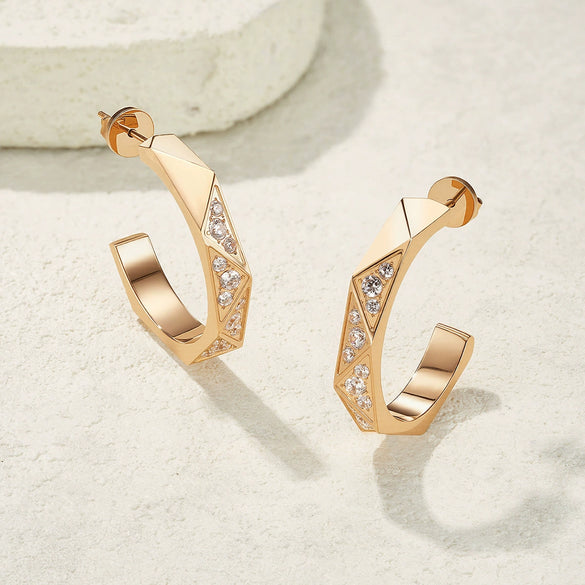 Wholesale Light Luxury Fashion Geometric Triangle And Rhombus Pattern Diamondencrusted Cshaped Titanium Steel And Stainless Steel Earrings Hoops And Studs Unisex Jewelry