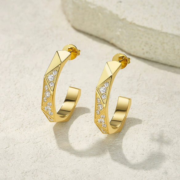 Wholesale Light Luxury Fashion Geometric Triangle And Rhombus Pattern Diamondencrusted Cshaped Titanium Steel And Stainless Steel Earrings Hoops And Studs Unisex Jewelry