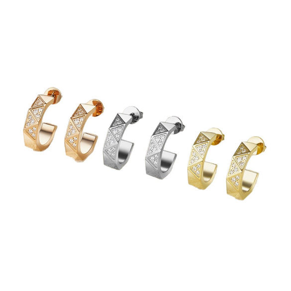 Wholesale Light Luxury Fashion Geometric Triangle And Rhombus Pattern Diamondencrusted Cshaped Titanium Steel And Stainless Steel Earrings Hoops And Studs Unisex Jewelry