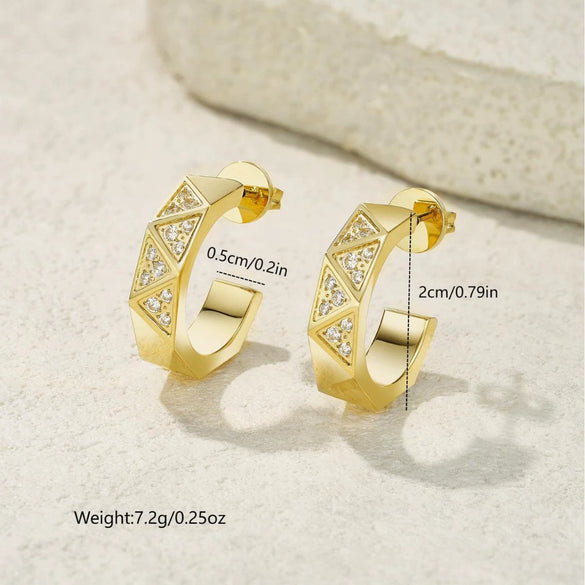 Wholesale Light Luxury Fashion Geometric Triangle And Rhombus Pattern Diamondencrusted Cshaped Titanium Steel And Stainless Steel Earrings Hoops And Studs Unisex Jewelry