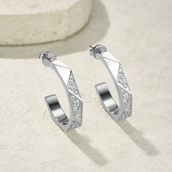 Wholesale Light Luxury Fashion Geometric Triangle And Rhombus Pattern Diamondencrusted Cshaped Titanium Steel And Stainless Steel Earrings Hoops And Studs Unisex Jewelry