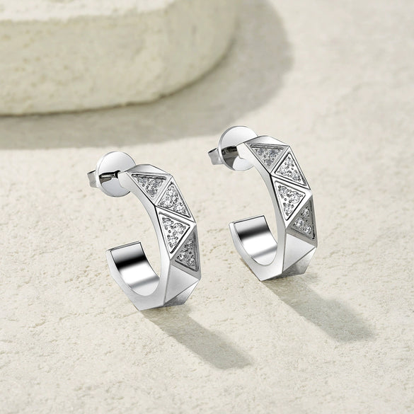 Wholesale Light Luxury Fashion Geometric Triangle And Rhombus Pattern Diamondencrusted Cshaped Titanium Steel And Stainless Steel Earrings Hoops And Studs Unisex Jewelry