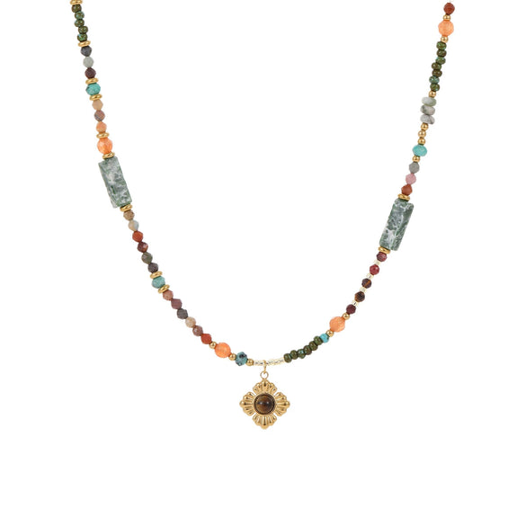 Wholesale Light Luxury Fashion Natural Stone Stainless Steel Clavicle Necklace With Geometric Pattern And Electroplating