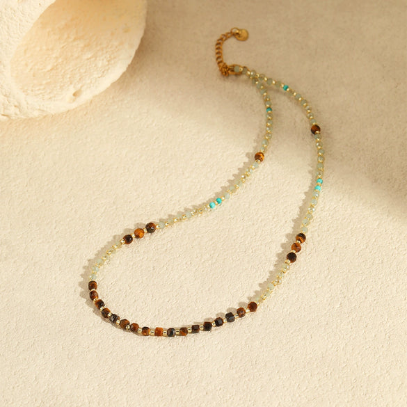 Wholesale Light Luxury Fashion Natural Stone Stainless Steel Clavicle Necklace With Geometric Pattern And Electroplating