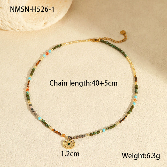 Wholesale Light Luxury Fashion Natural Stone Stainless Steel Clavicle Necklace With Geometric Pattern And Electroplating