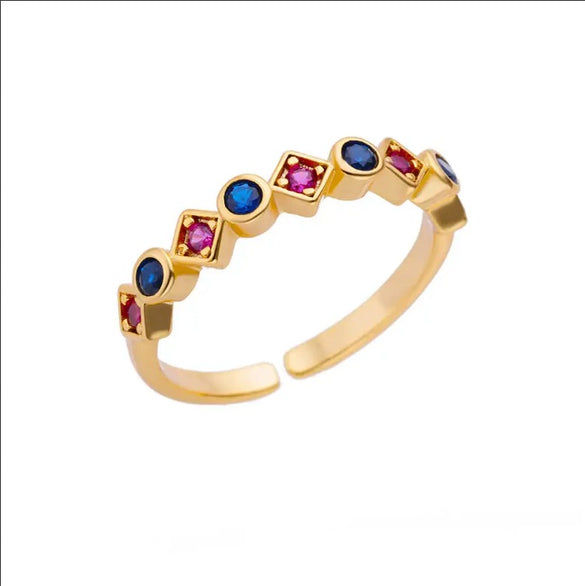 Wholesale Light Luxury Female Fashion Personality Ring With Color Zircon Stainless Steel Electroplated Jewelry