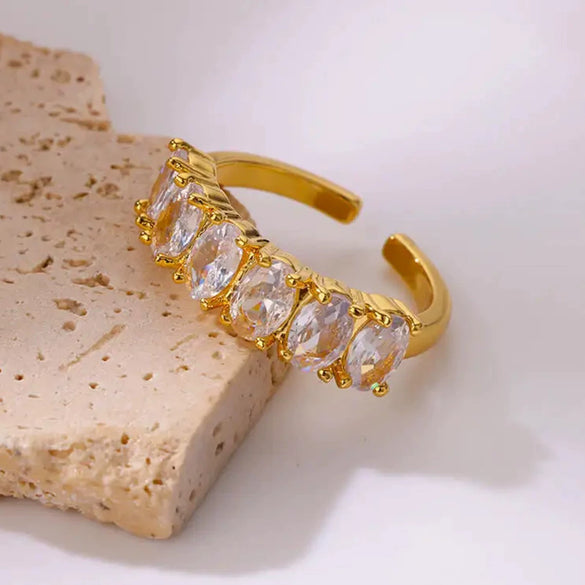 Wholesale Light Luxury Female Fashion Personality Ring With Color Zircon Stainless Steel Electroplated Jewelry