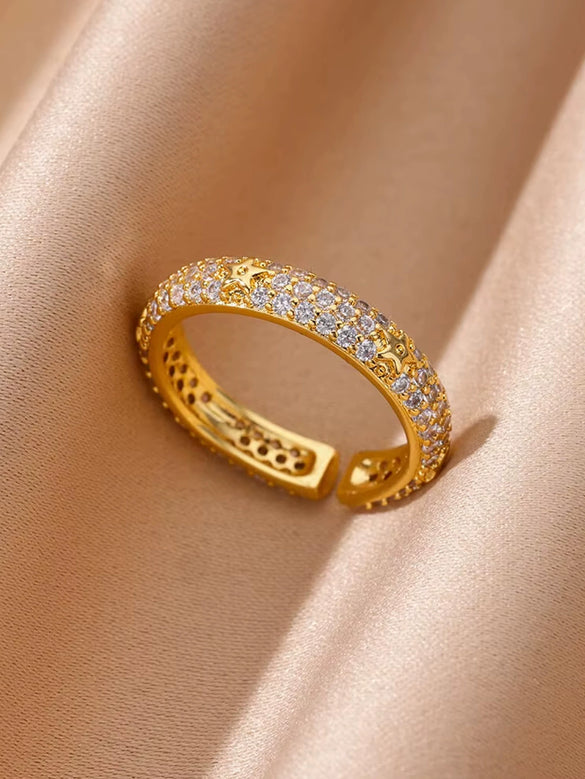 Wholesale Light Luxury Female Fashion Personality Ring With Color Zircon Stainless Steel Electroplated Jewelry