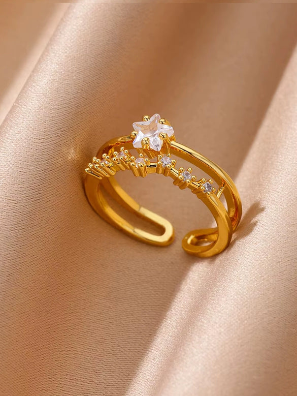 Wholesale Light Luxury Female Fashion Personality Ring With Color Zircon Stainless Steel Electroplated Jewelry
