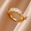 Wholesale Light Luxury Female Fashion Personality Ring With Color Zircon Stainless Steel Electroplated Jewelry