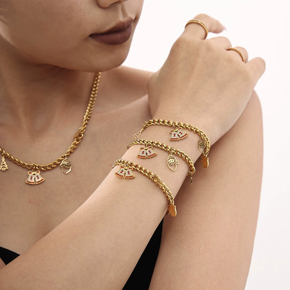 Wholesale Light Luxury Ferris Wheel And Bell Jewelry Set For Women Made Of Stainless Steel Zircon And Colored Glaze With Electroplating Design