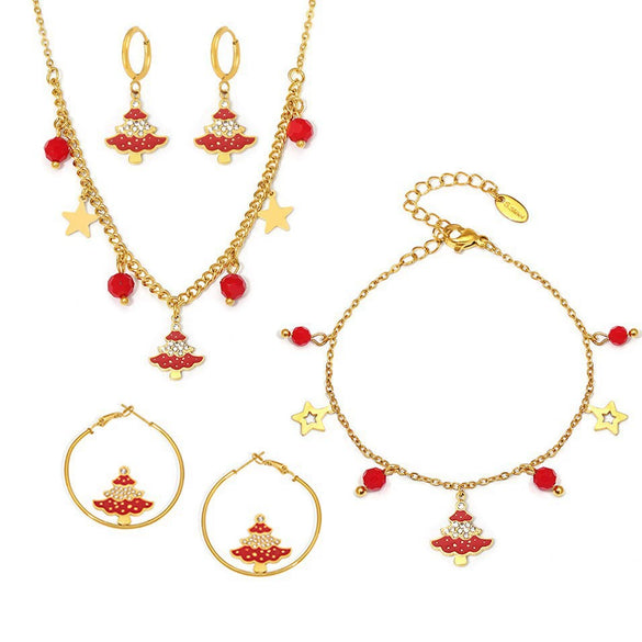 Wholesale Light Luxury Ferris Wheel And Bell Jewelry Set For Women Made Of Stainless Steel Zircon And Colored Glaze With Electroplating Design