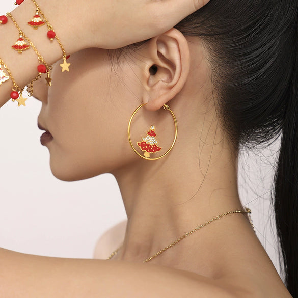 Wholesale Light Luxury Ferris Wheel And Bell Jewelry Set For Women Made Of Stainless Steel Zircon And Colored Glaze With Electroplating Design