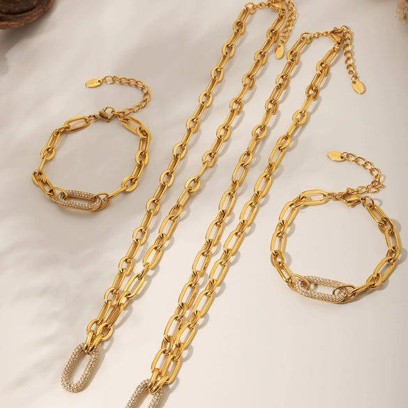Wholesale Light Luxury Ferris Wheel Zircon Stainless Steel Gold Plated Necklace And Bracelet Set For Women