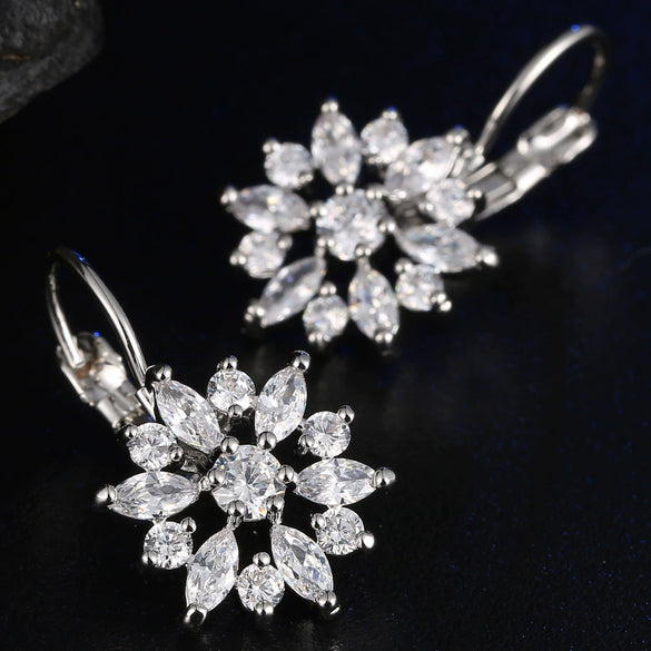 Wholesale Light Luxury Flower Zircon Earrings Copper Electroplated For Women