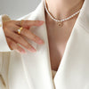 Wholesale Light Luxury Freshwater Pearl Necklace With Letter Pendant Titanium Steel Gold Plated Electroplated