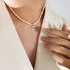 Wholesale Light Luxury Freshwater Pearl Necklace With Letter Pendant Titanium Steel Gold Plated Electroplated