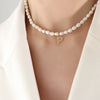 Wholesale Light Luxury Freshwater Pearl Necklace With Letter Pendant Titanium Steel Gold Plated Electroplated