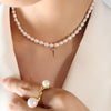 Wholesale Light Luxury Freshwater Pearl Necklace With Letter Pendant Titanium Steel Gold Plated Electroplated