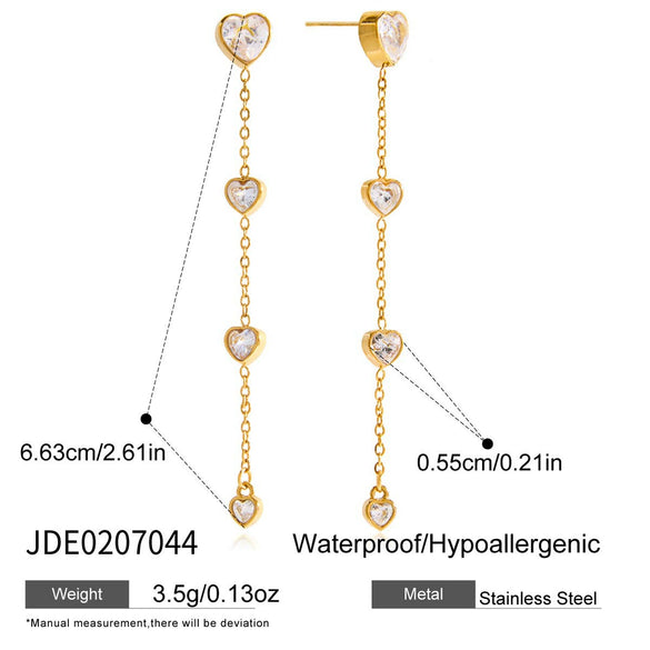 Wholesale Light Luxury Geometric And Heart Shape Electroplated Stainless Steel Tassel Earrings For Women