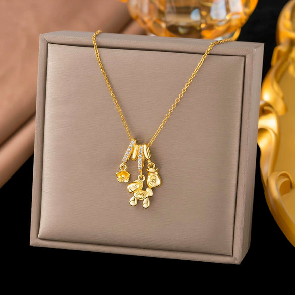 Wholesale Light Luxury Geometric Animal Zodiac 18K Real Gold Plated Copper Pendant Flash O Chain Necklace For Women