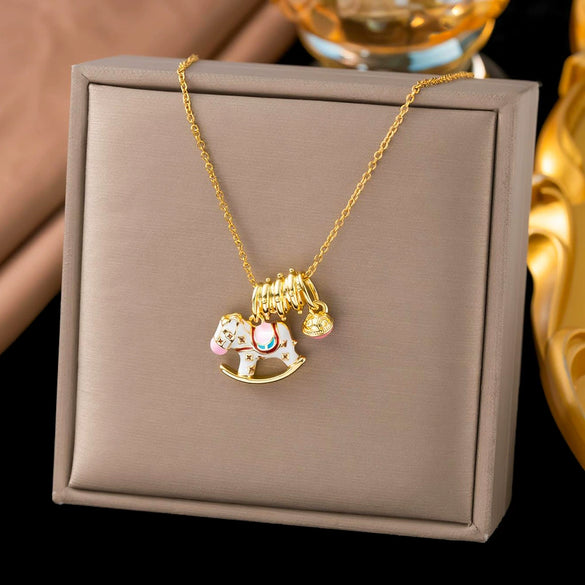 Wholesale Light Luxury Geometric Animal Zodiac 18K Real Gold Plated Copper Pendant Flash O Chain Necklace For Women