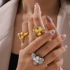 Wholesale Light Luxury Geometric Ball Diamond Ring For Women Titanium Steel 18K Gold Electroplated Fadingfree Jewelry