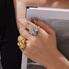 Wholesale Light Luxury Geometric Ball Diamond Ring For Women Titanium Steel 18K Gold Electroplated Fadingfree Jewelry