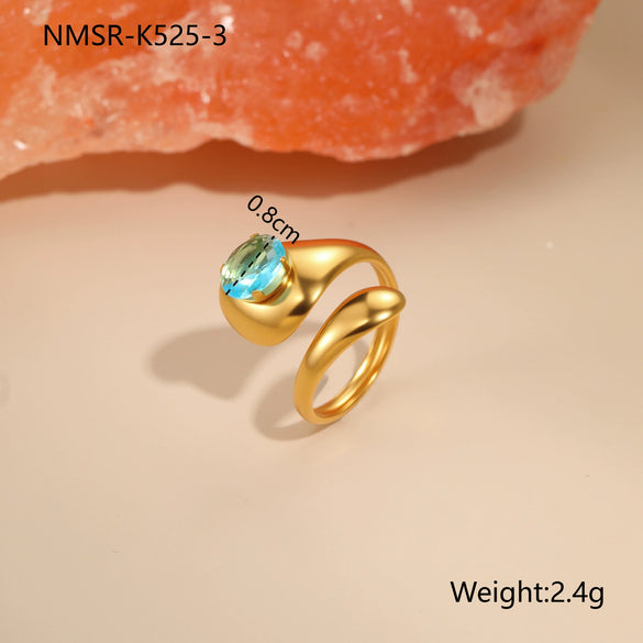 Wholesale Light Luxury Geometric Blue Zircon Stainless Steel 18K Gold Plated Ring And Bracelet For Women