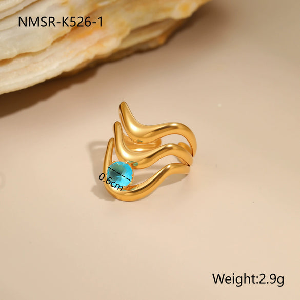 Wholesale Light Luxury Geometric Blue Zircon Stainless Steel 18K Gold Plated Ring And Bracelet For Women