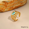 Wholesale Light Luxury Geometric Blue Zircon Stainless Steel 18K Gold Plated Ring And Bracelet For Women