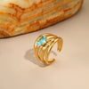 Wholesale Light Luxury Geometric Blue Zircon Stainless Steel 18K Gold Plated Ring And Bracelet For Women