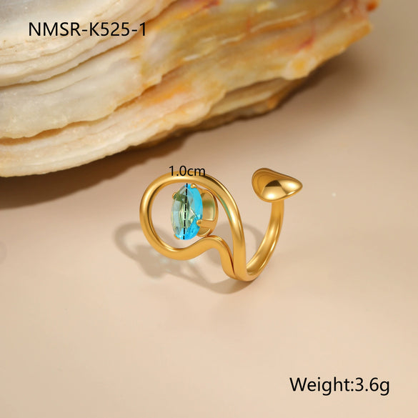Wholesale Light Luxury Geometric Blue Zircon Stainless Steel 18K Gold Plated Ring And Bracelet For Women