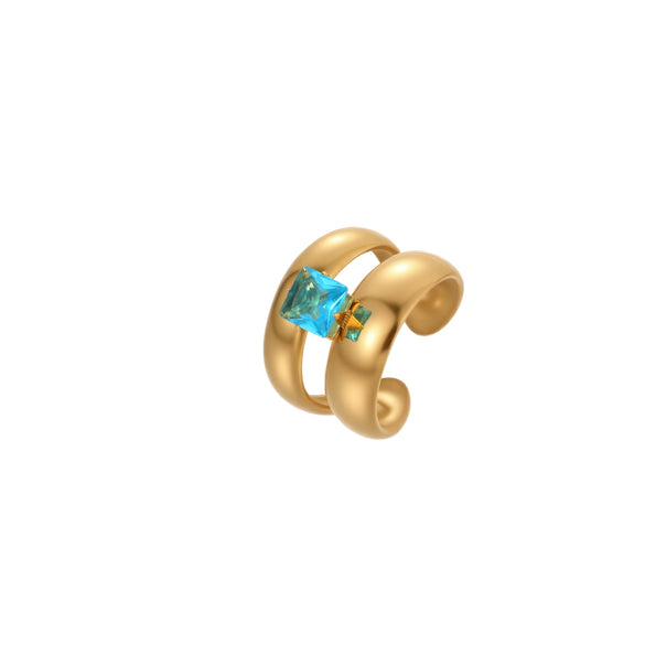 Wholesale Light Luxury Geometric Blue Zircon Stainless Steel 18K Gold Plated Ring And Bracelet For Women