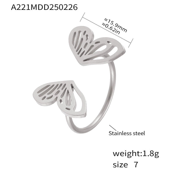 Wholesale Light Luxury Geometric Butterfly Opening Ring For Ladies Made Of Stainless Steel With Electroplating