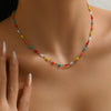 Wholesale Light Luxury Geometric Colorful Beaded Stainless Steel 18K Goldplated Necklace For Women