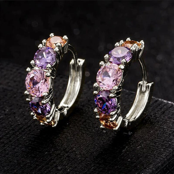 Wholesale Light Luxury Geometric Copper Earrings Inlaid With Multicolor Zircon