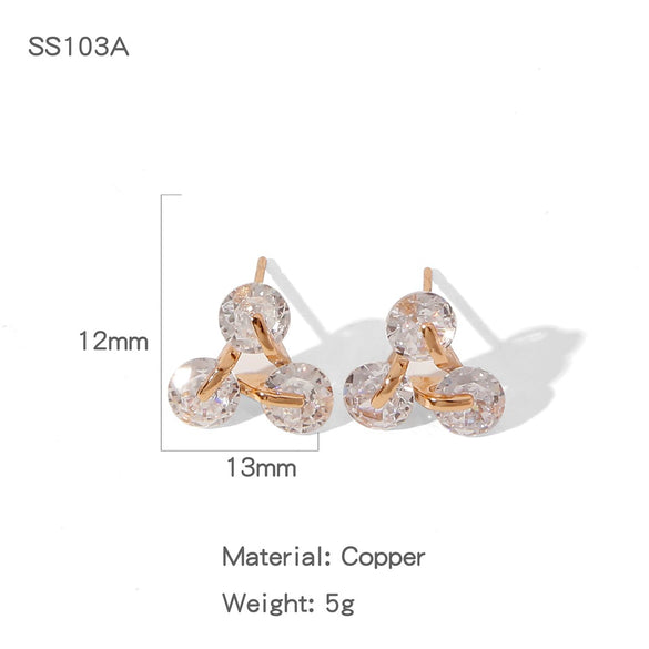 Wholesale Light Luxury Geometric Copper Electroplated Diamondstudded Women's Earrings
