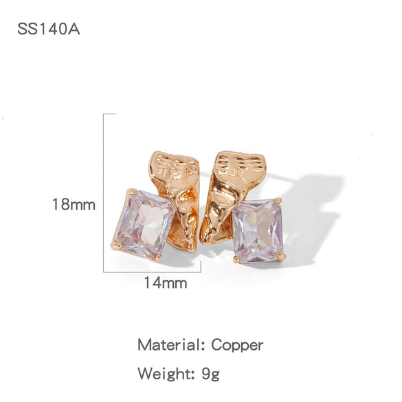 Wholesale Light Luxury Geometric Copper Electroplated Diamondstudded Women's Earrings