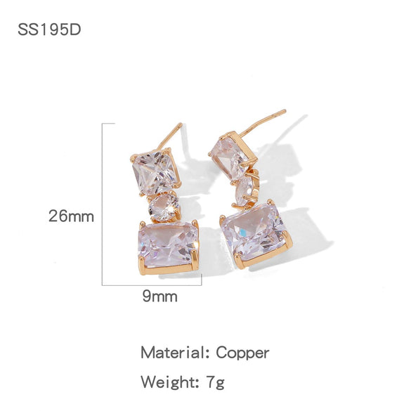Wholesale Light Luxury Geometric Copper Electroplated Diamondstudded Women's Earrings