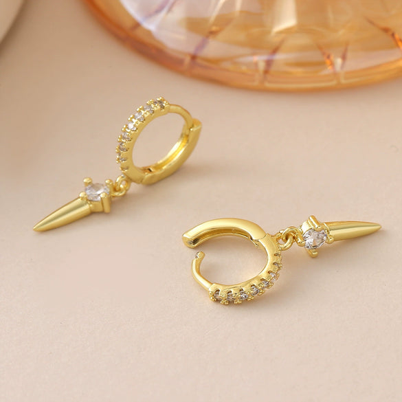 Wholesale Light Luxury Geometric Copper Electroplated 18K Gold Zircon Studded Hoop Earrings For Women